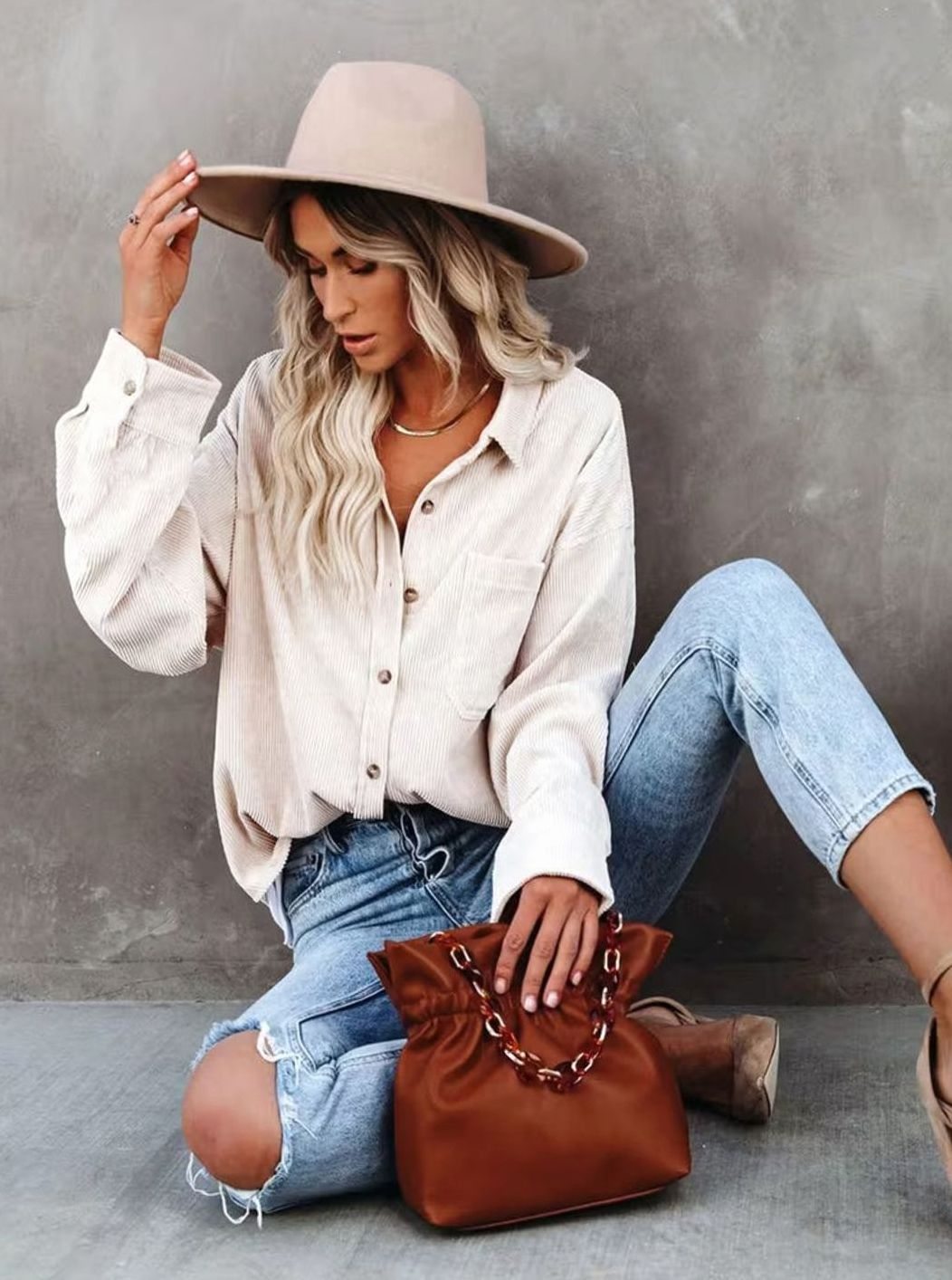 Amelia | Women's Oversized Corduroy Button-Up Shirt Jacket
