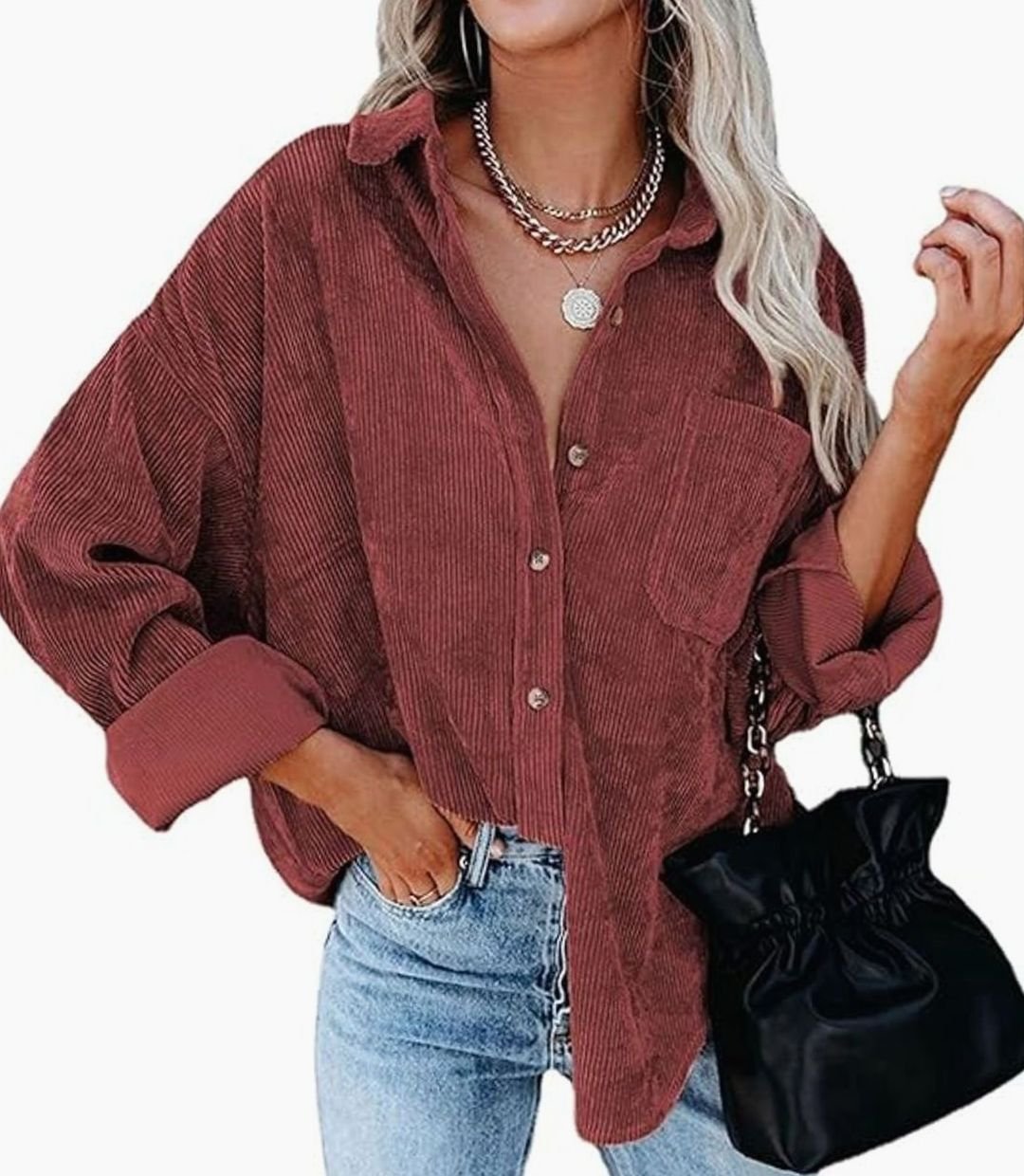 Amelia | Women's Oversized Corduroy Button-Up Shirt Jacket