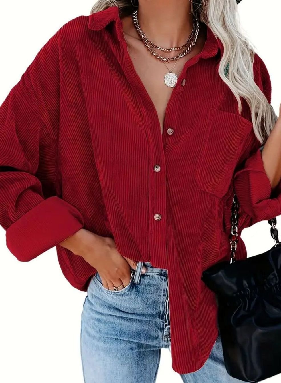 Amelia | Women's Oversized Corduroy Button-Up Shirt Jacket