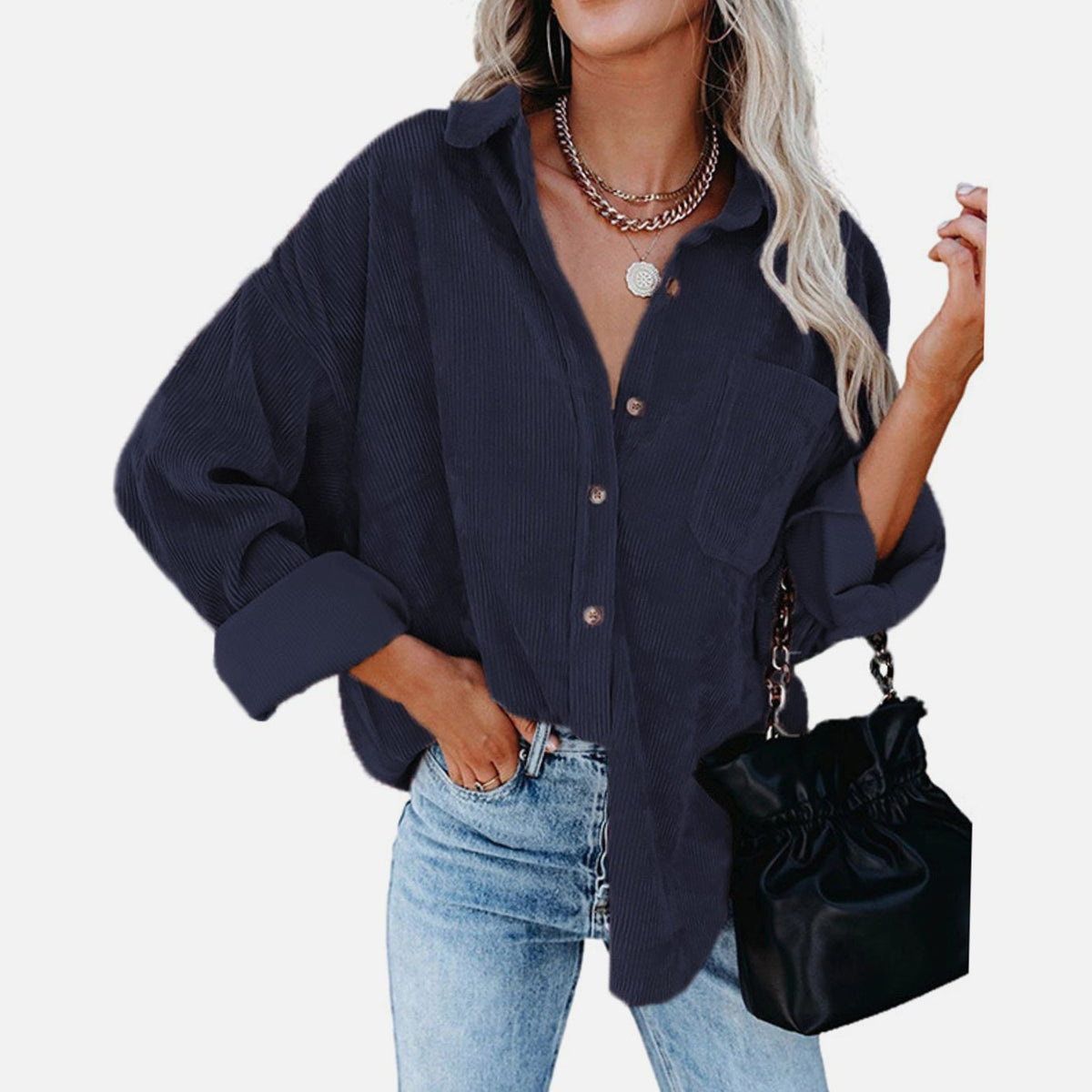 Amelia | Women's Oversized Corduroy Button-Up Shirt Jacket