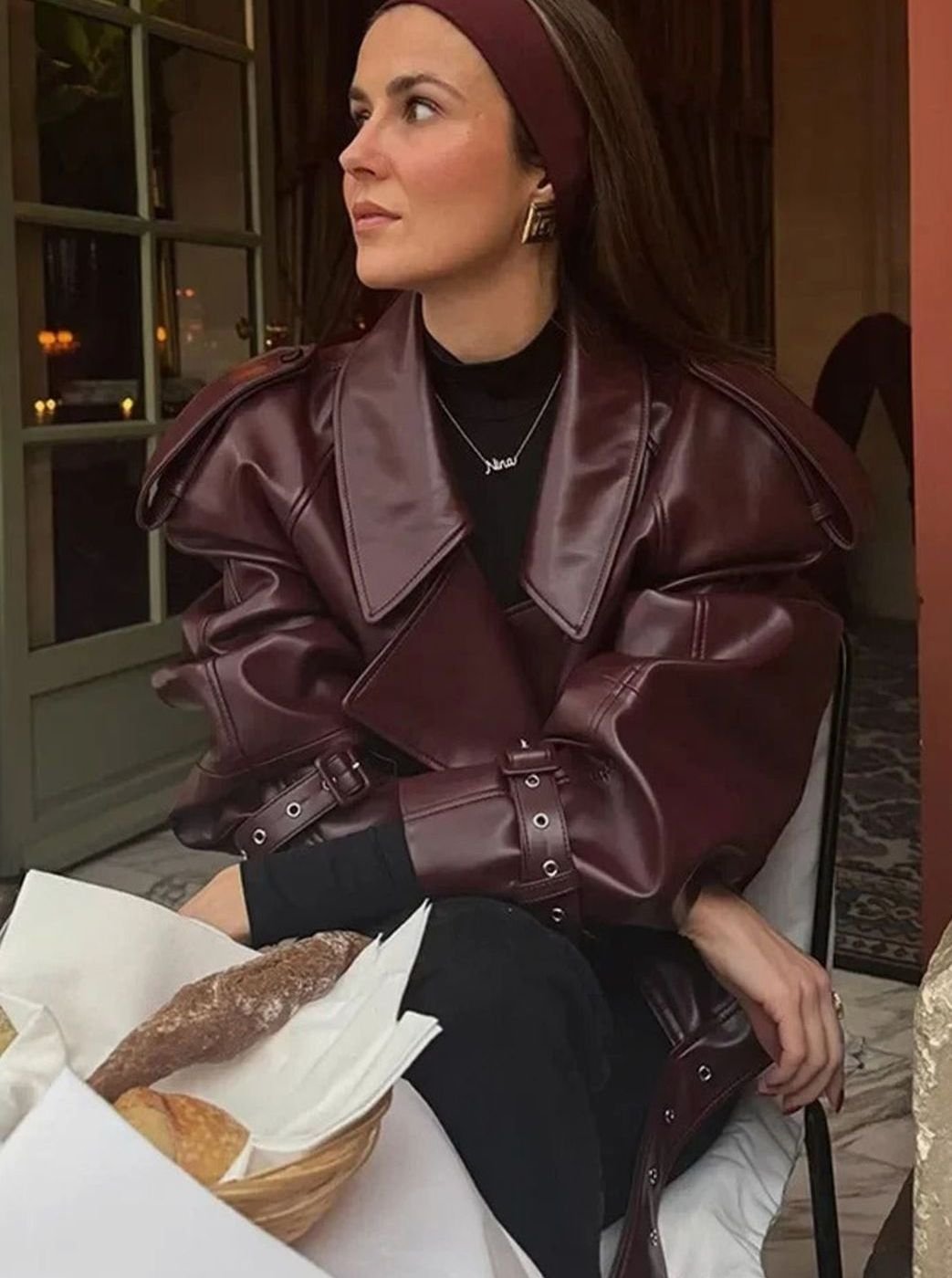 Grace | Women's Oversized Faux Leather Belted Moto Jacket