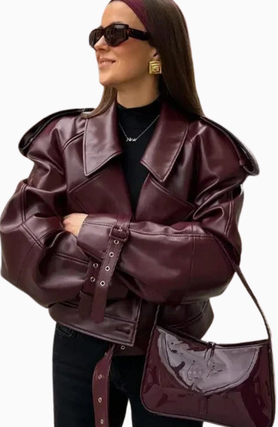 Grace | Women's Oversized Faux Leather Belted Moto Jacket