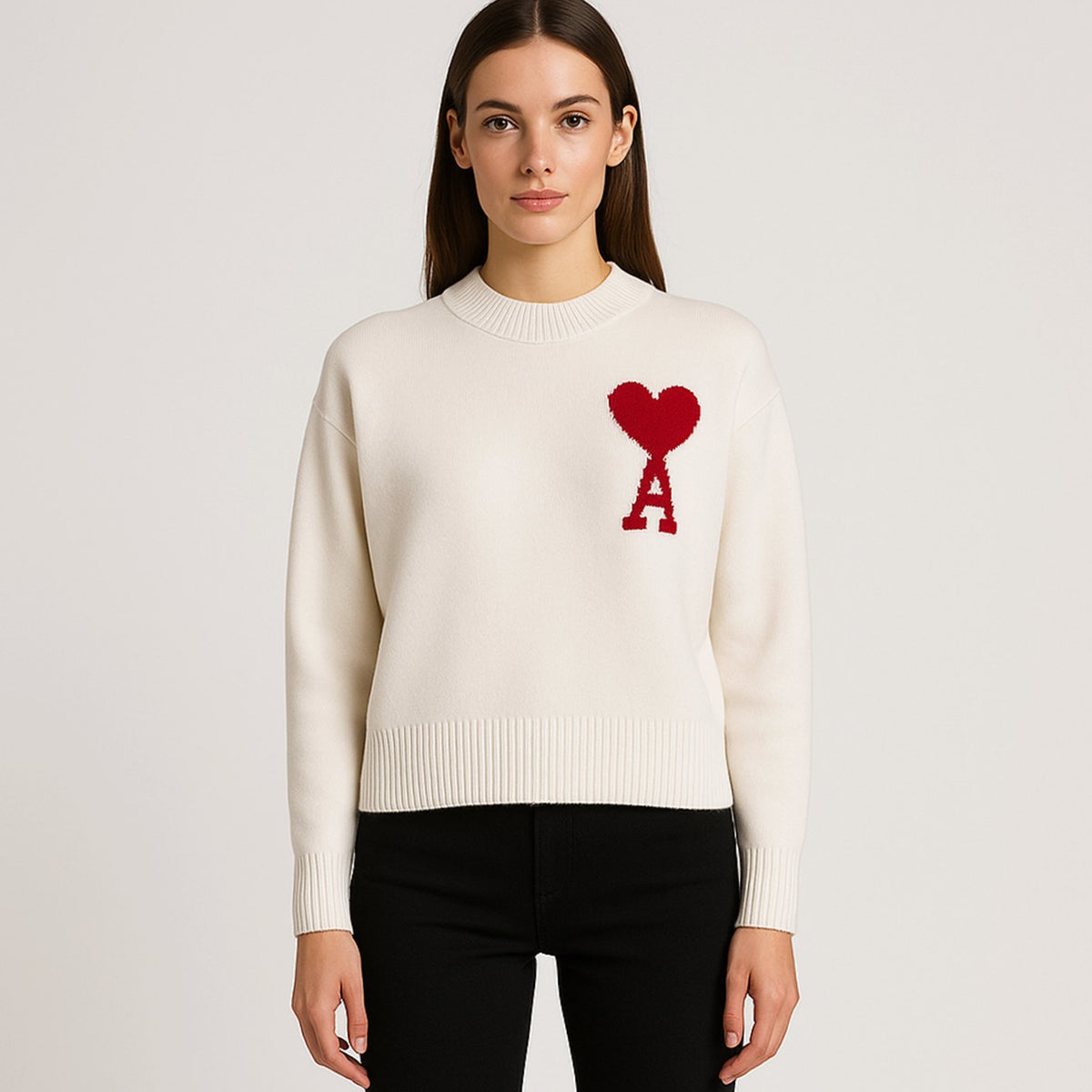 Sophia | Women's Oversized Heart Motif Crew Neck Knit Sweater