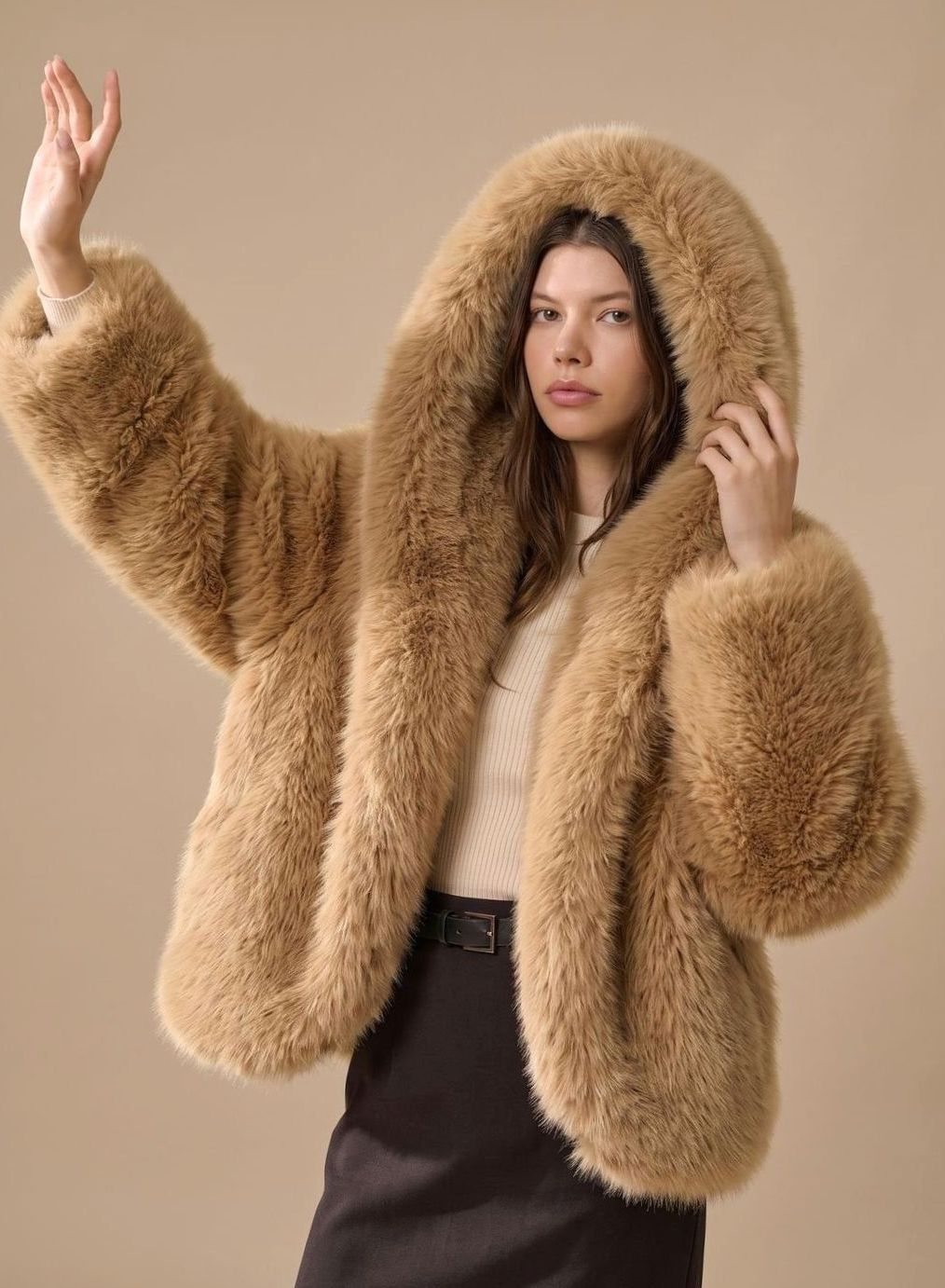 Harper | Women's Oversized Hooded Faux Fur Coat Long Sleeve Winter