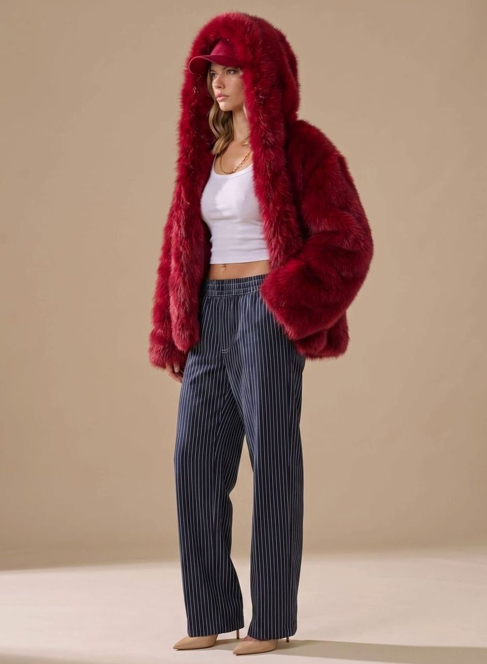 Harper | Women's Oversized Hooded Faux Fur Coat Long Sleeve Winter