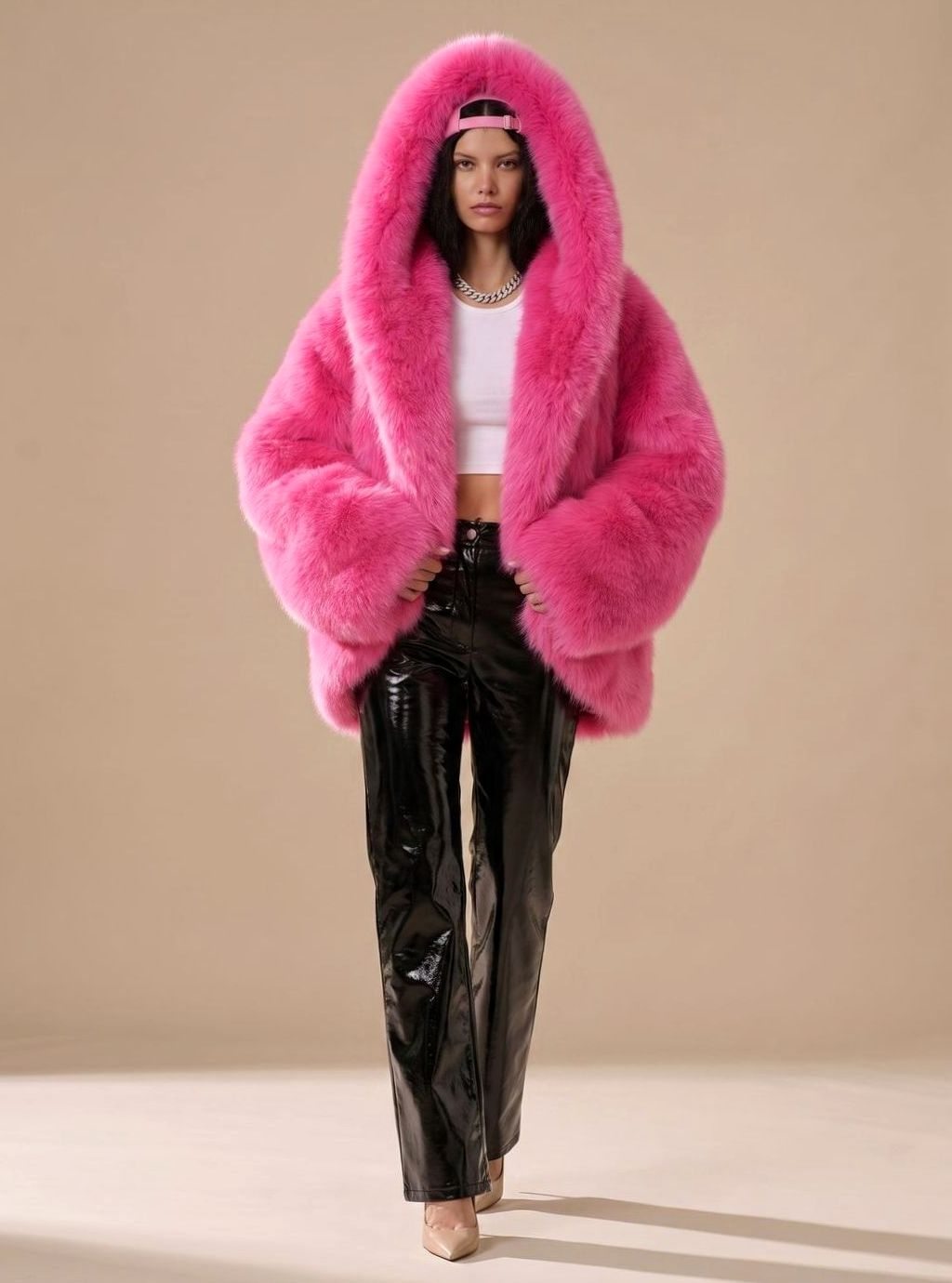 Harper | Women's Oversized Hooded Faux Fur Coat Long Sleeve Winter