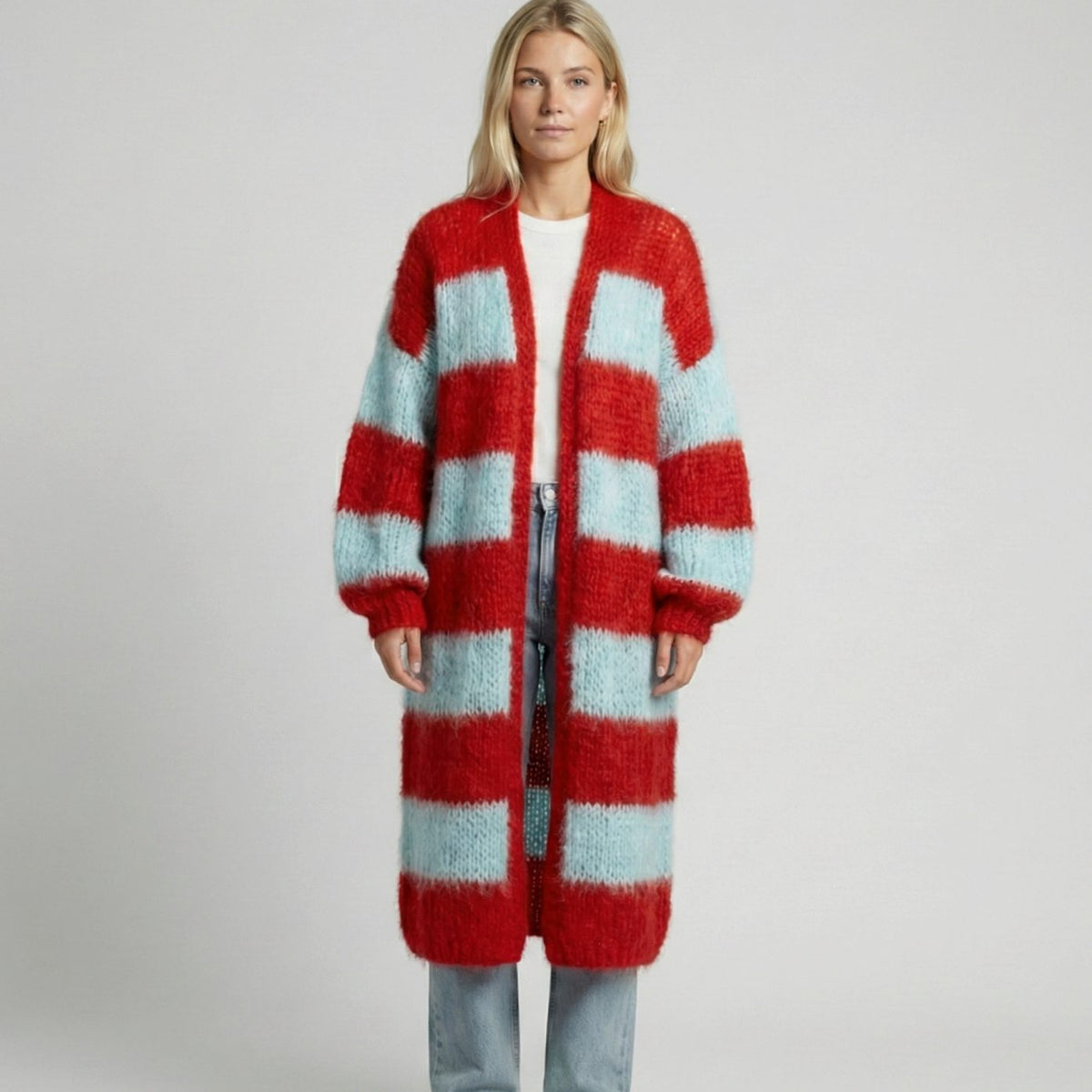 Madison | Women's Oversized Long Striped Open-Front Cardigan