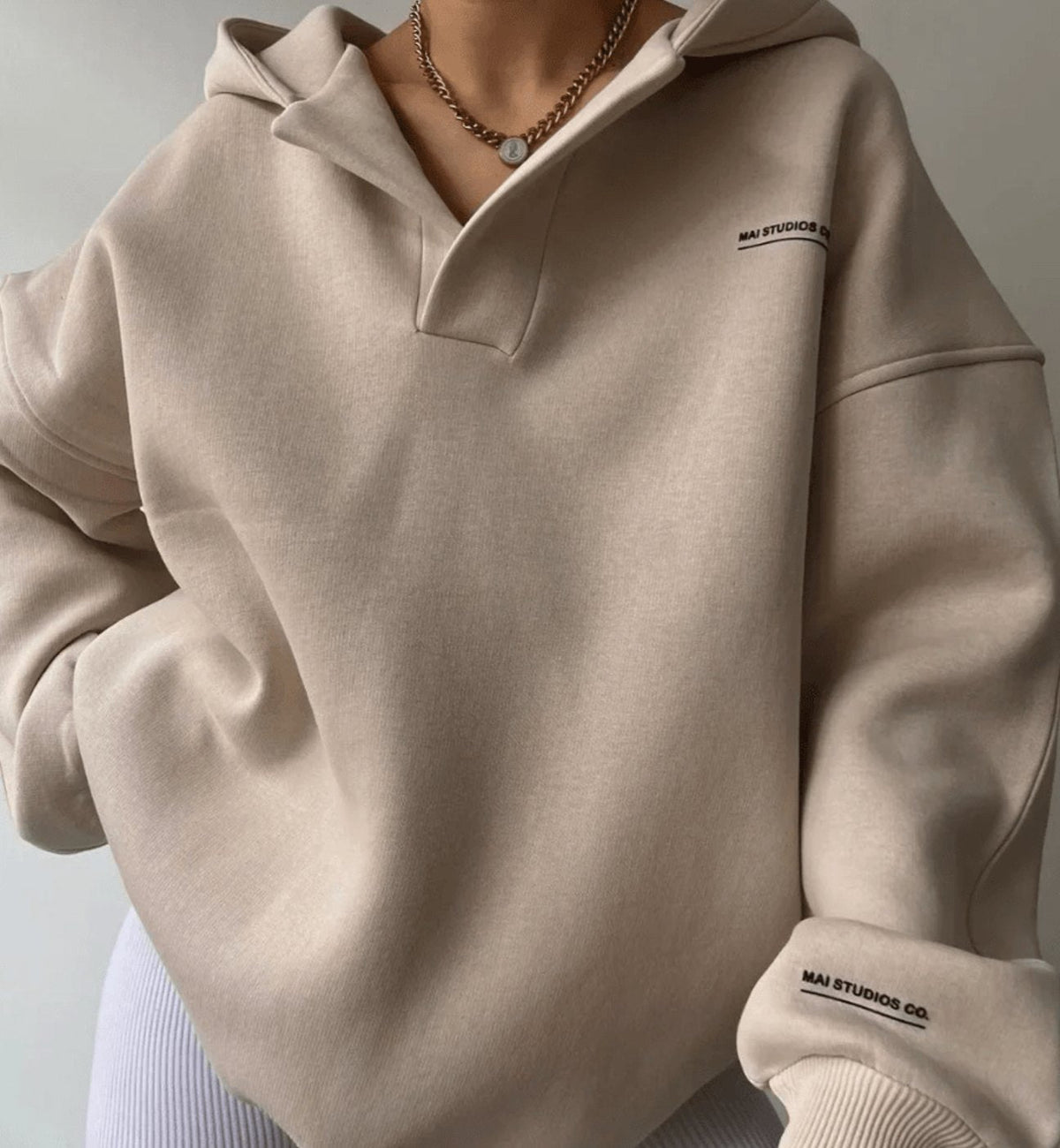 Emma | Women's Oversized Notch-Neck Pullover Hoodie Sweatshirt