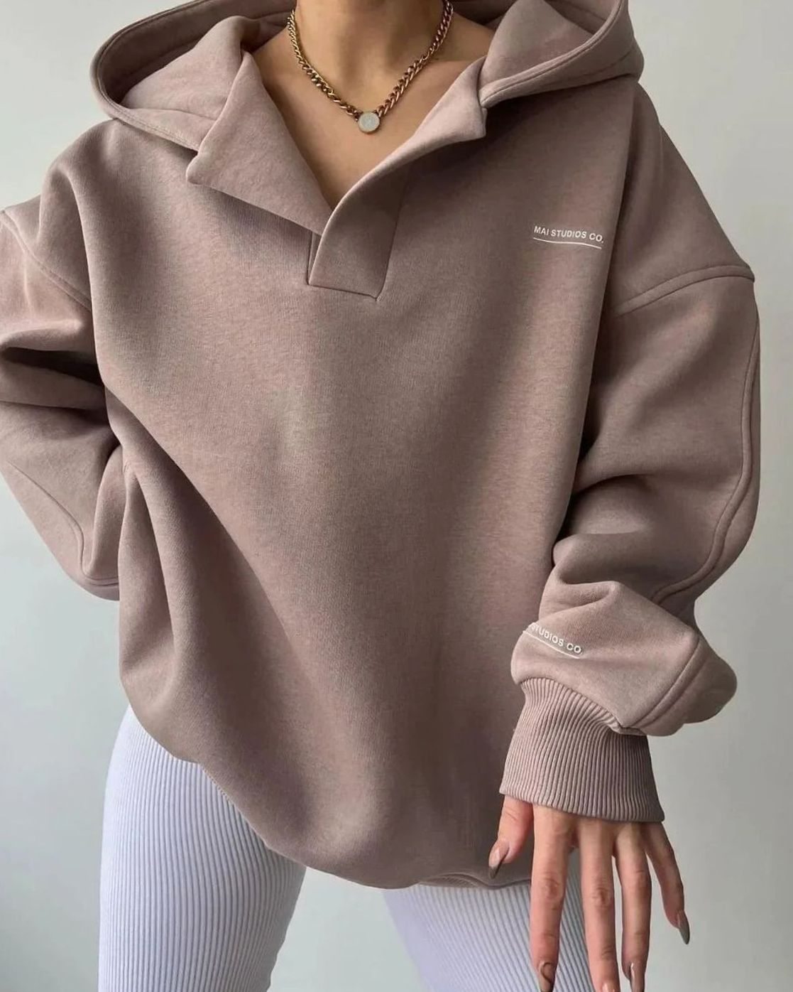 Emma | Women's Oversized Notch-Neck Pullover Hoodie Sweatshirt