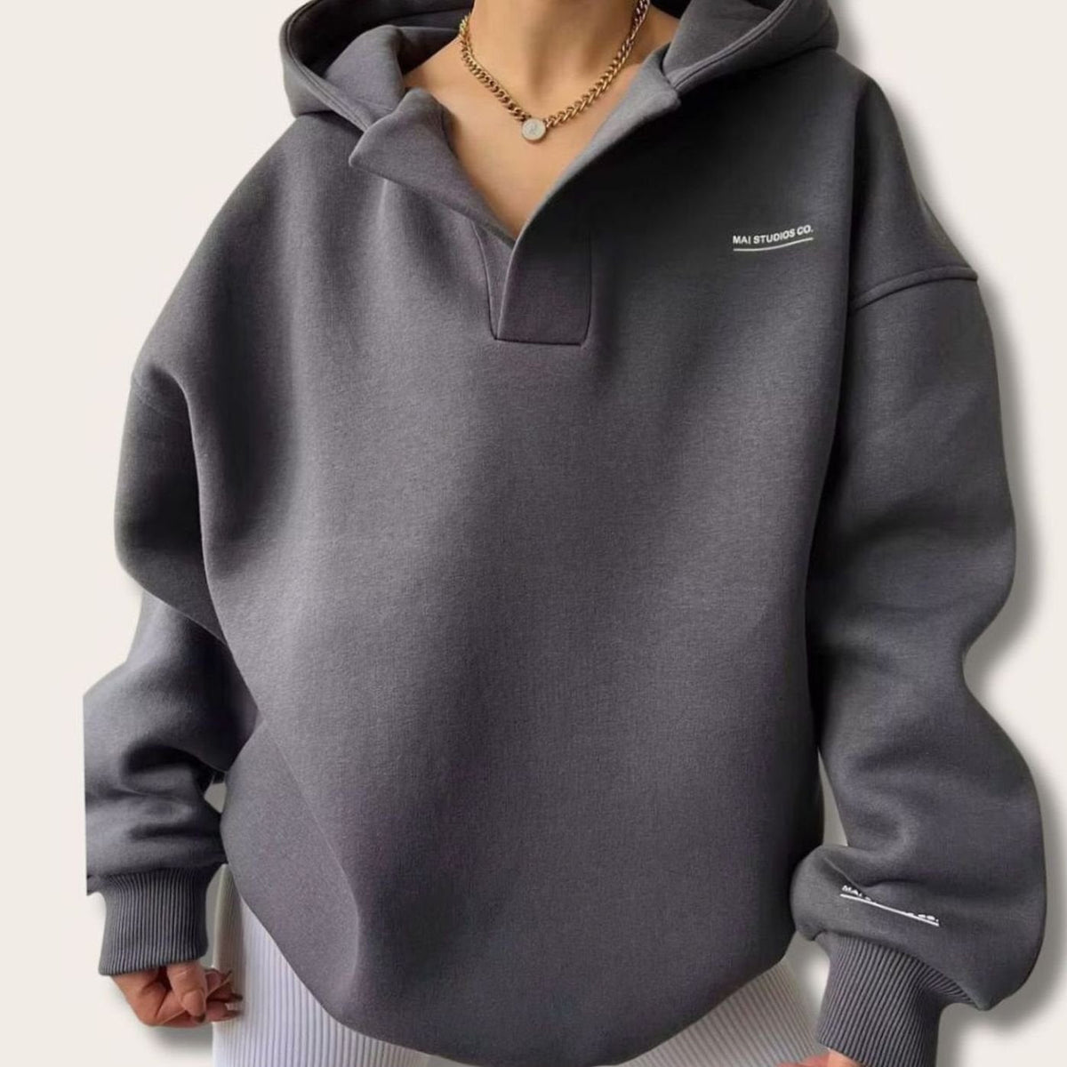 Emma | Women's Oversized Notch-Neck Pullover Hoodie Sweatshirt