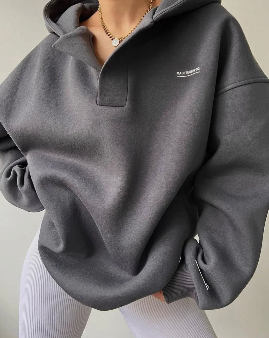 Emma | Women's Oversized Notch-Neck Pullover Hoodie Sweatshirt