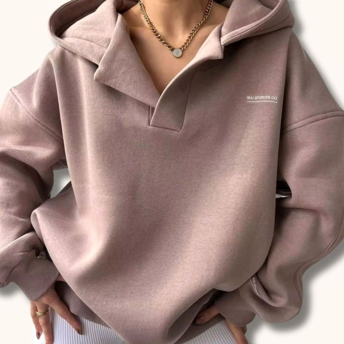 Emma | Women's Oversized Notch-Neck Pullover Hoodie Sweatshirt