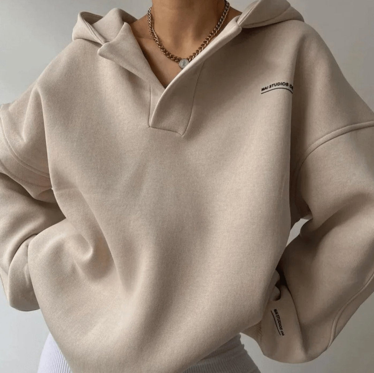 Emma | Women's Oversized Notch-Neck Pullover Hoodie Sweatshirt