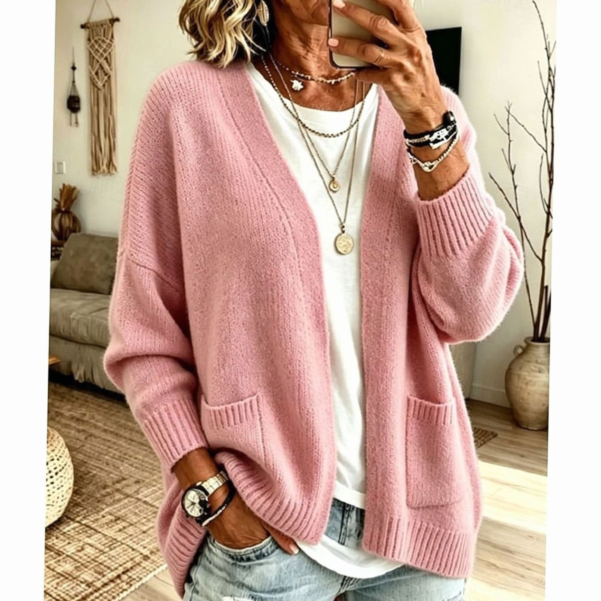 Scarlett | Women's Oversized Open-Front Knit Cardigan Sweater with Pockets