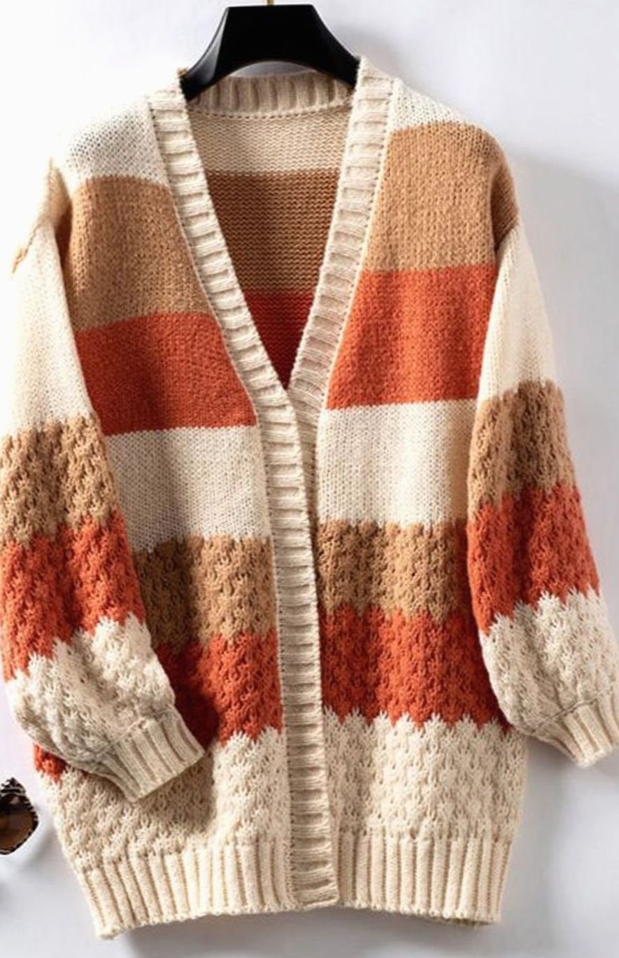 Harper | Women's Oversized Open-Front Striped Knit Cardigan Sweater