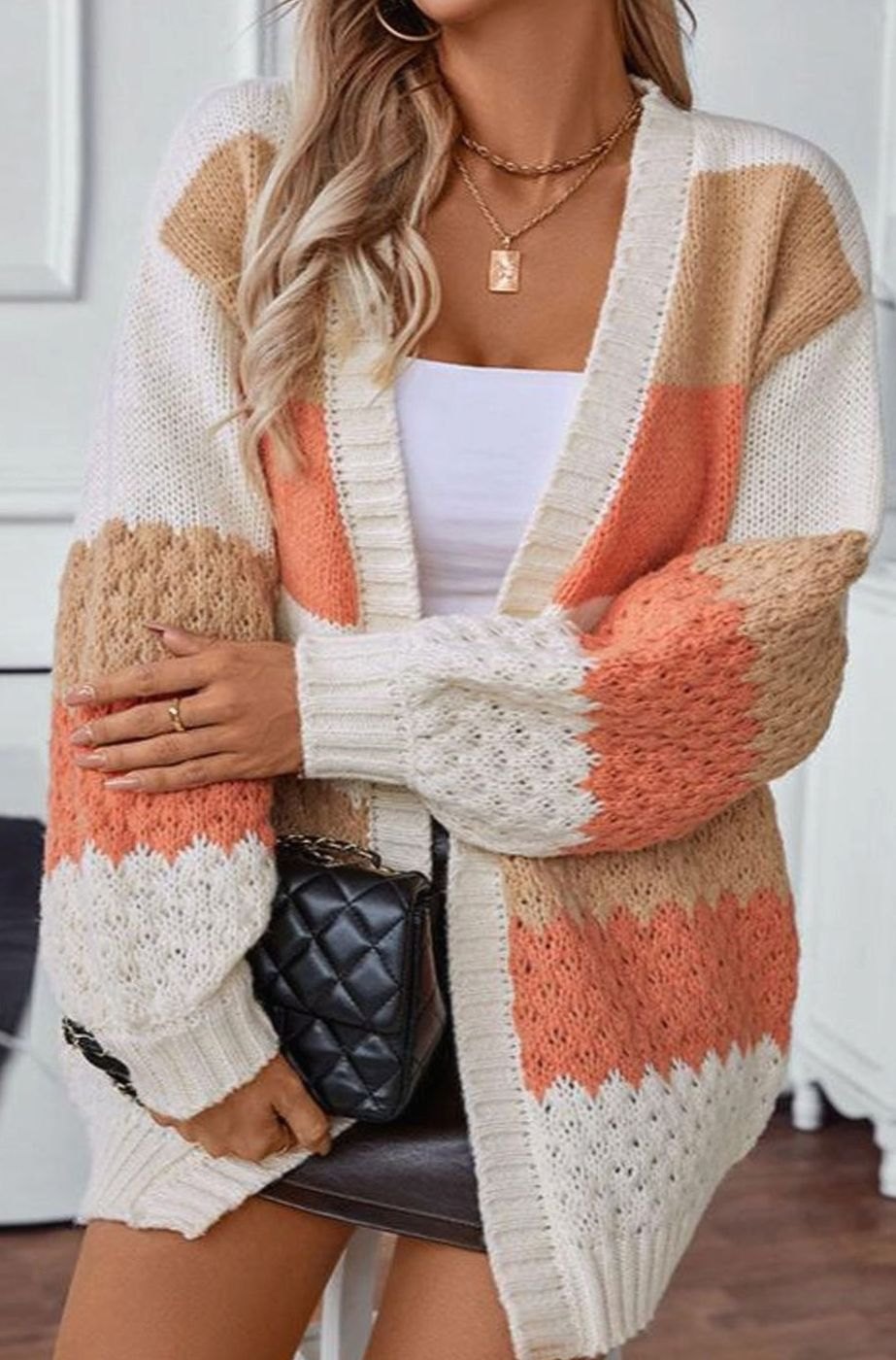 Harper | Women's Oversized Open-Front Striped Knit Cardigan Sweater