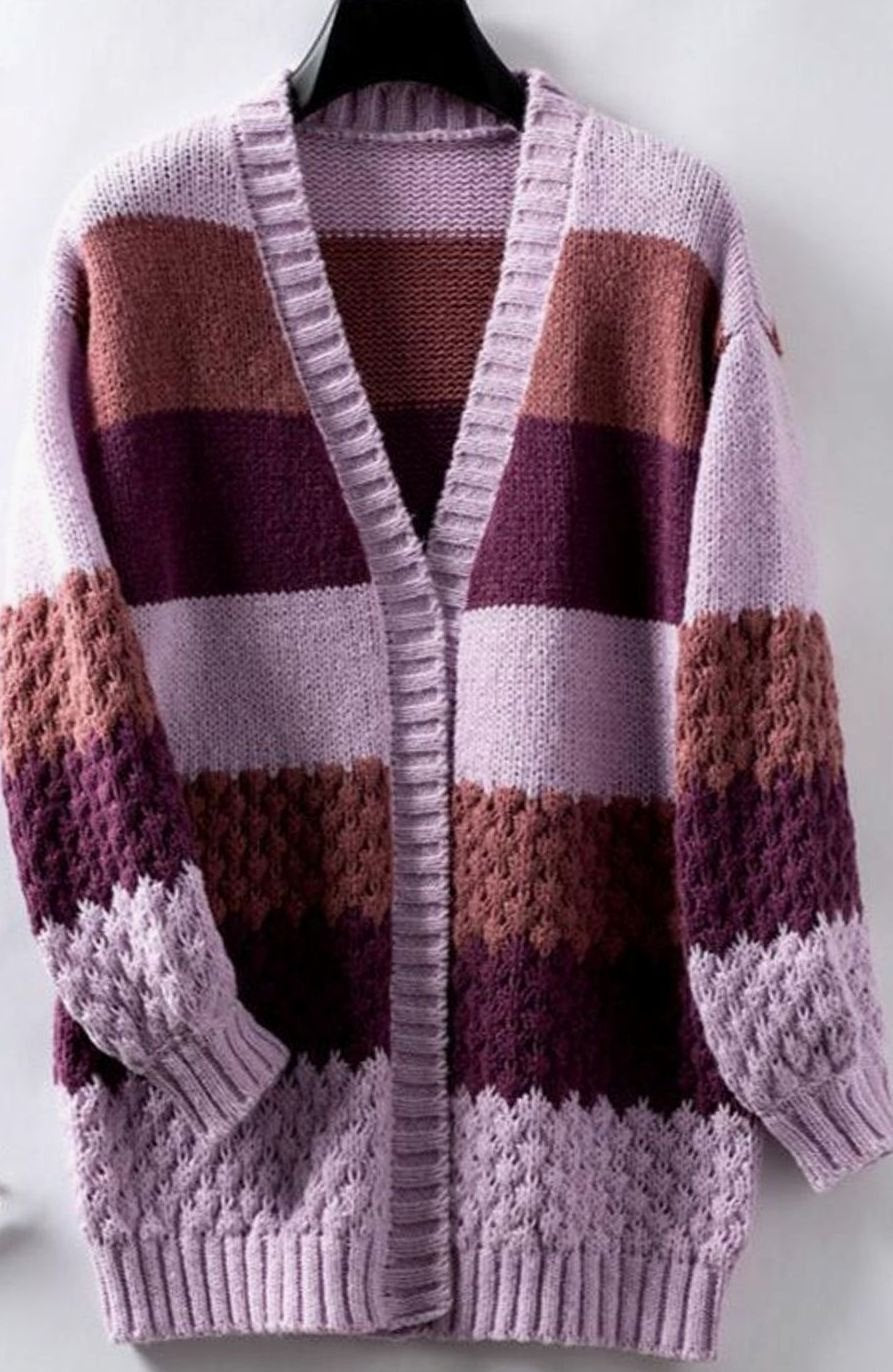 Harper | Women's Oversized Open-Front Striped Knit Cardigan Sweater