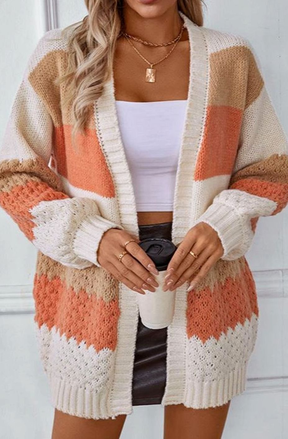 Harper | Women's Oversized Open-Front Striped Knit Cardigan Sweater