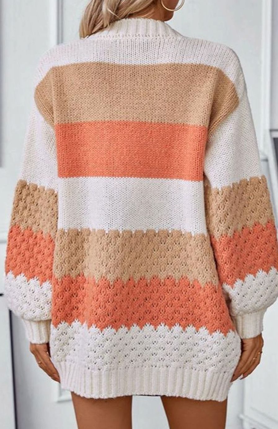 Harper | Women's Oversized Open-Front Striped Knit Cardigan Sweater