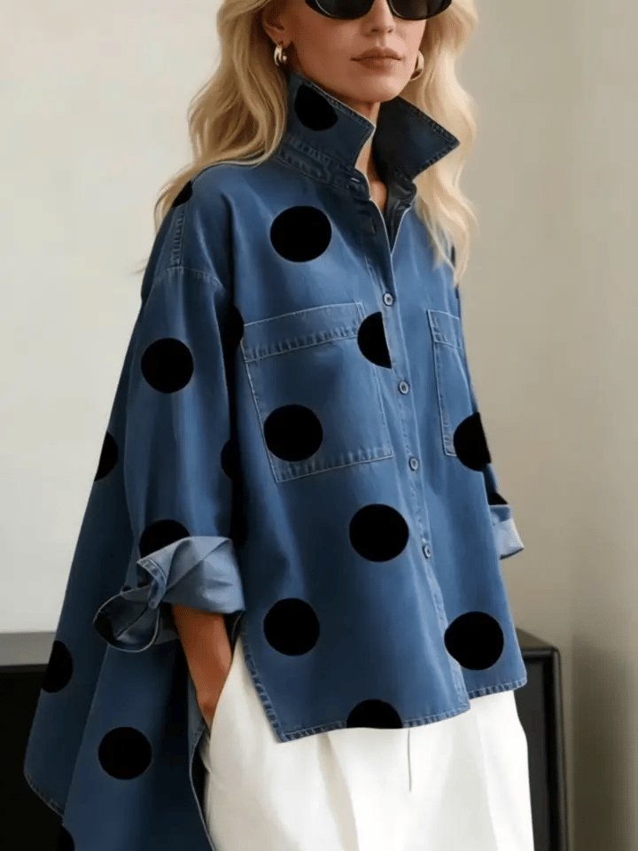 Luna | Women's Oversized Polka Dot Denim Button-Down Shirt