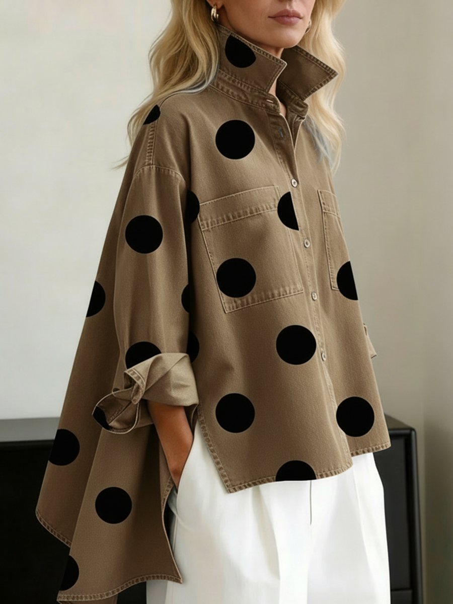 Luna | Women's Oversized Polka Dot Denim Button-Down Shirt