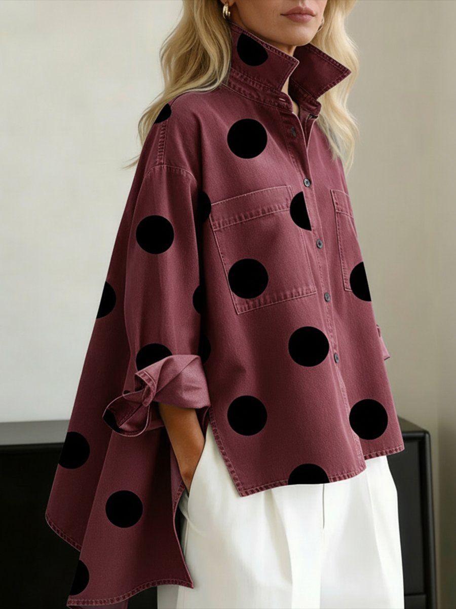 Luna | Women's Oversized Polka Dot Denim Button-Down Shirt