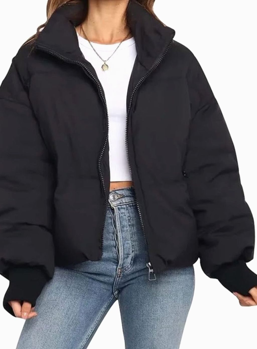 Layla | Women's Oversized Puffer Jacket Stand Collar Ribbed Cuffs