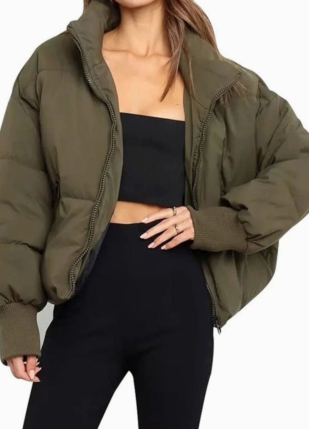 Layla | Women's Oversized Puffer Jacket Stand Collar Ribbed Cuffs
