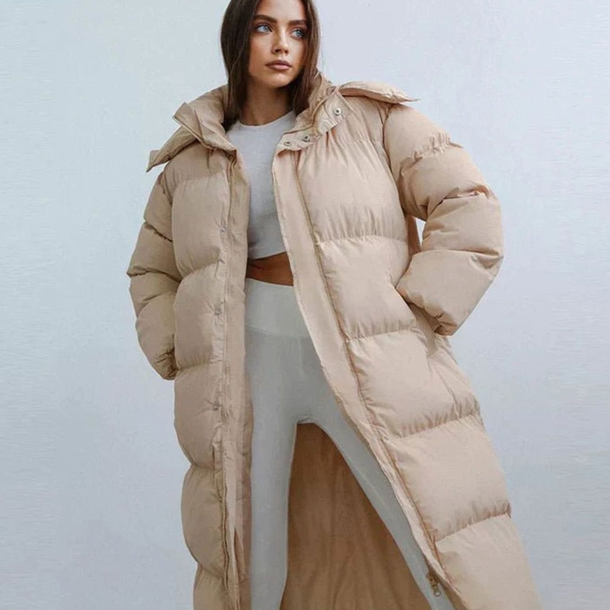 Olivia | Women's Oversized Quilted Jacket Long Hooded Puffer Coat