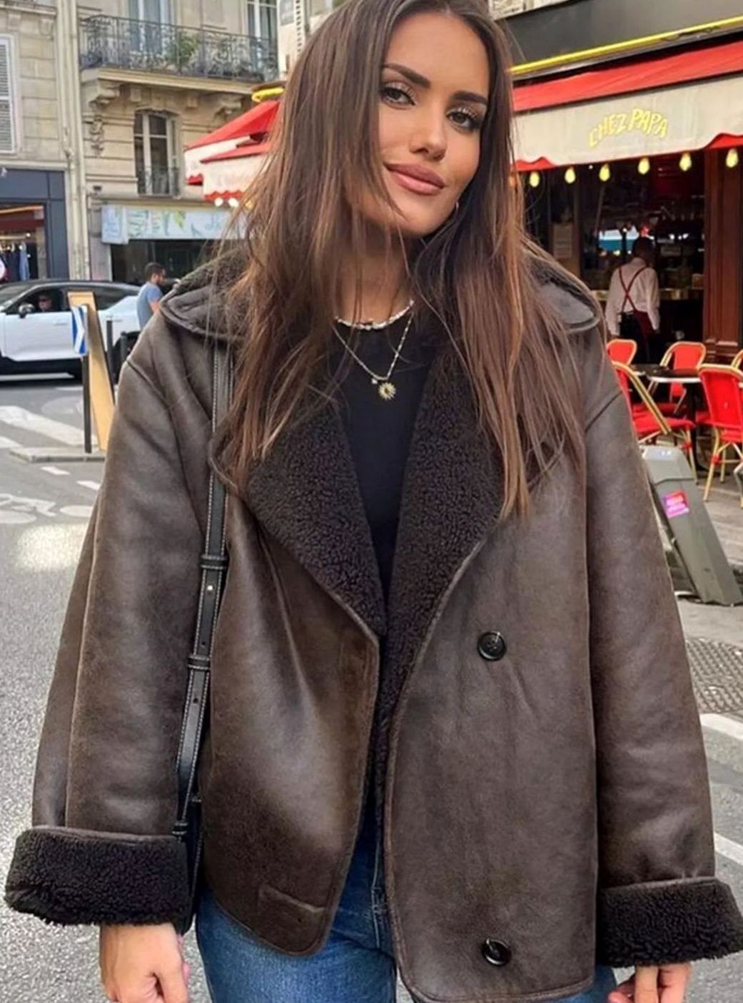 Harper | Women's Oversized Sherpa-Lined Double-Breasted Jacket