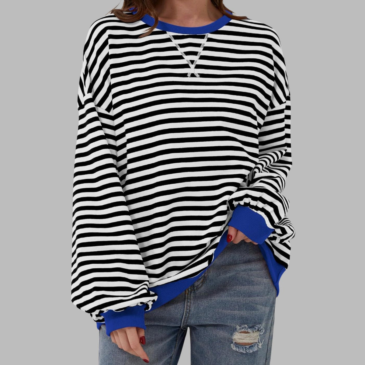 Evelyn | Women's Oversized Striped Crew Neck Long Sleeve Sweatshirt