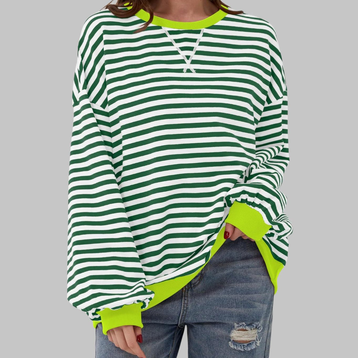 Evelyn | Women's Oversized Striped Crew Neck Long Sleeve Sweatshirt