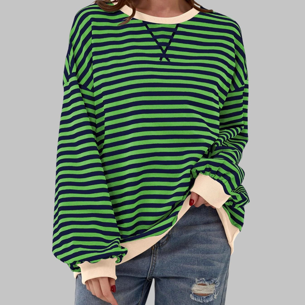 Evelyn | Women's Oversized Striped Crew Neck Long Sleeve Sweatshirt