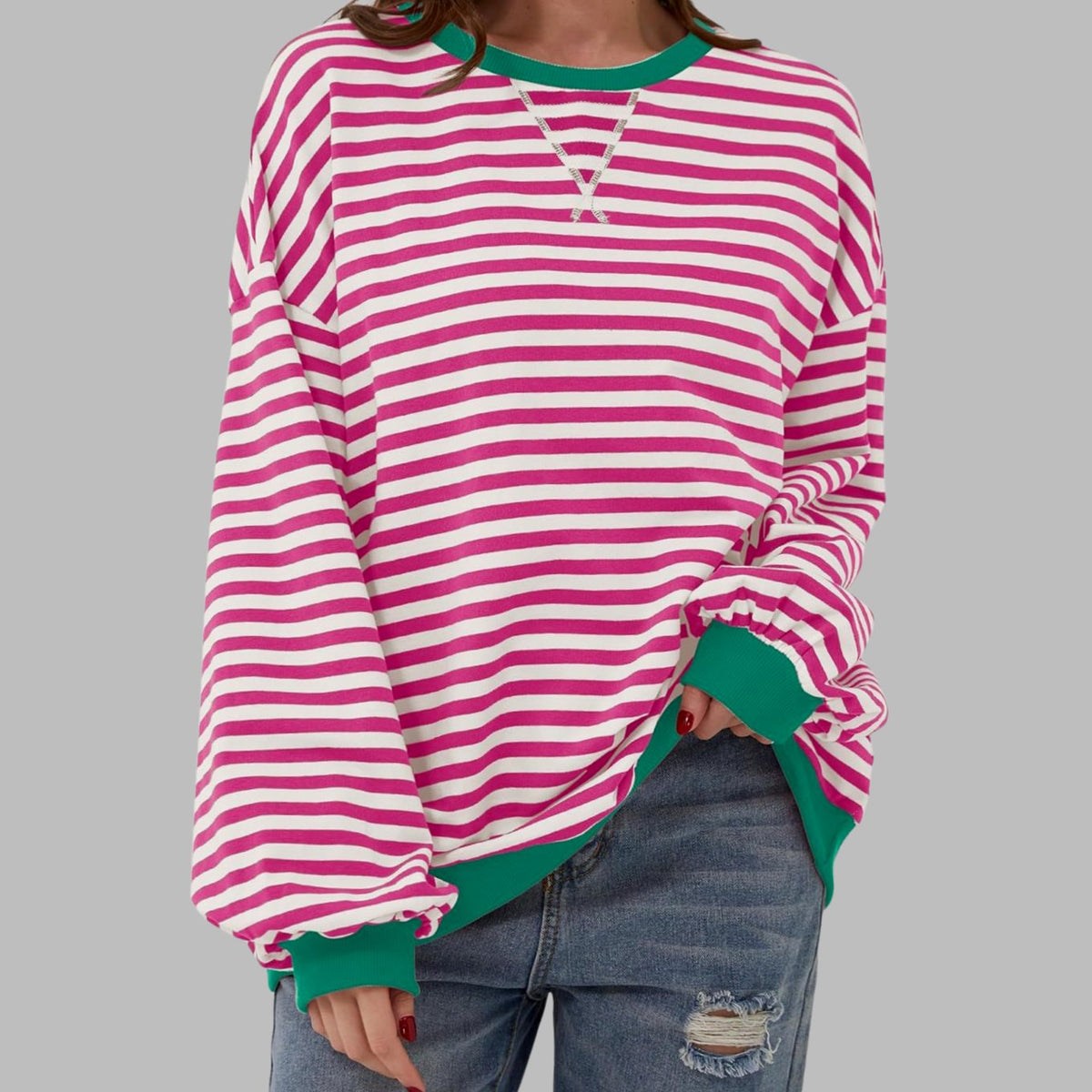 Evelyn | Women's Oversized Striped Crew Neck Long Sleeve Sweatshirt