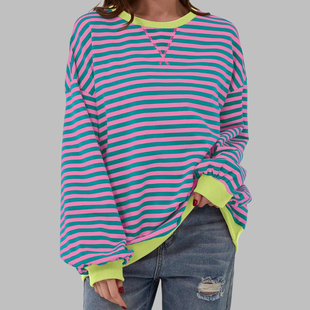 Evelyn | Women's Oversized Striped Crew Neck Long Sleeve Sweatshirt