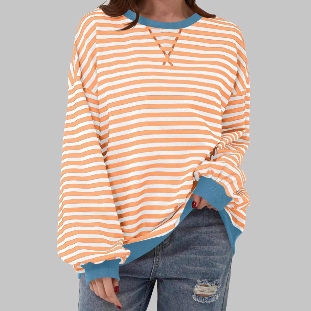 Evelyn | Women's Oversized Striped Crew Neck Long Sleeve Sweatshirt