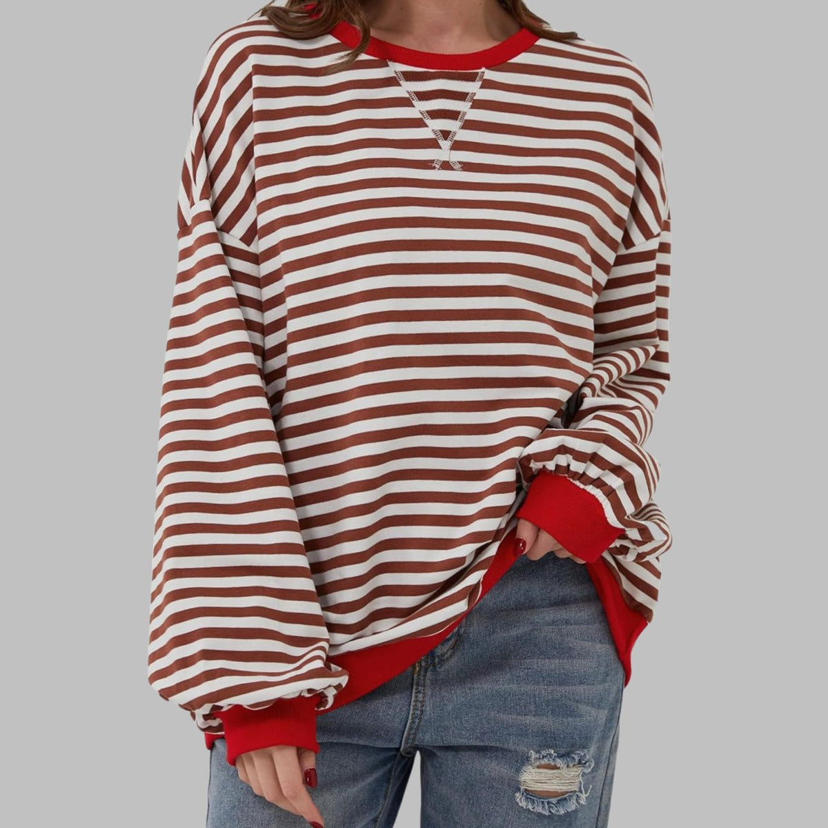 Evelyn | Women's Oversized Striped Crew Neck Long Sleeve Sweatshirt