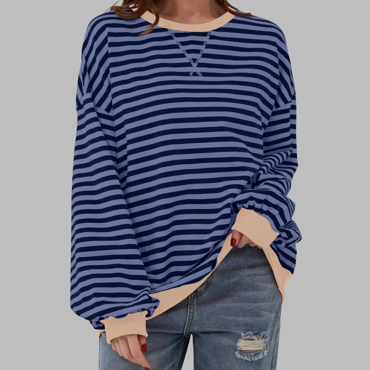 Evelyn | Women's Oversized Striped Crew Neck Long Sleeve Sweatshirt