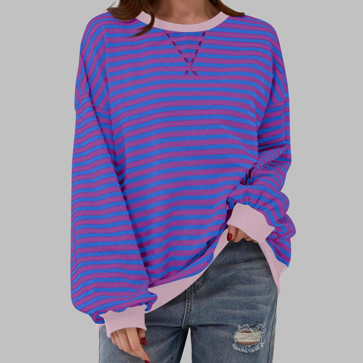 Evelyn | Women's Oversized Striped Crew Neck Long Sleeve Sweatshirt