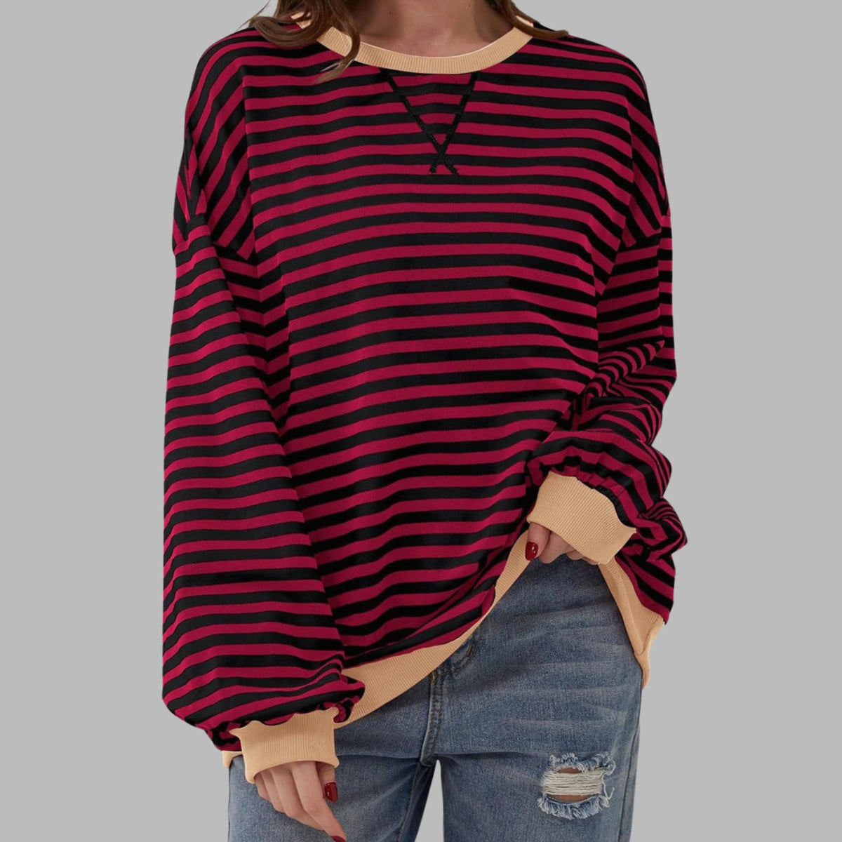 Evelyn | Women's Oversized Striped Crew Neck Long Sleeve Sweatshirt