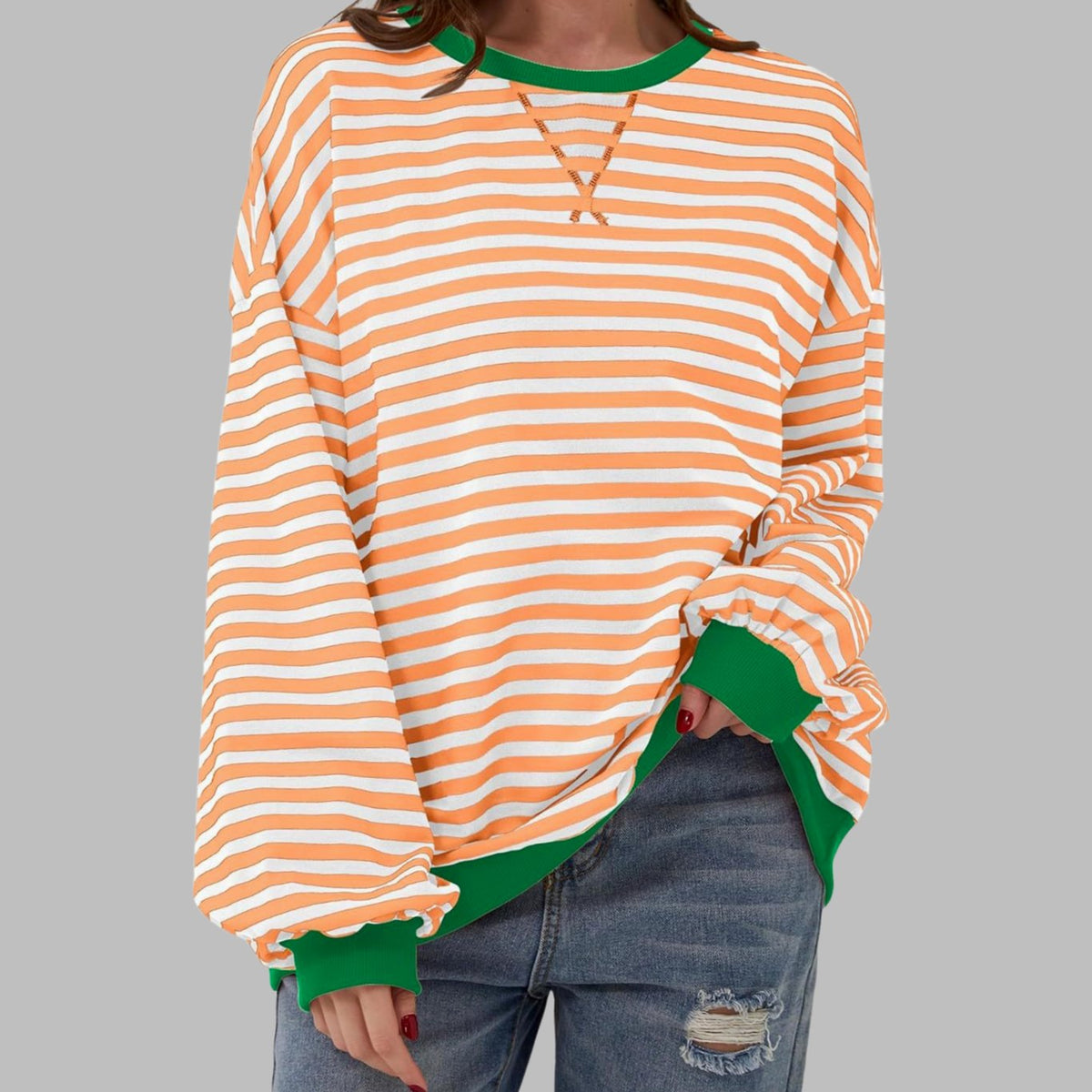 Evelyn | Women's Oversized Striped Crew Neck Long Sleeve Sweatshirt