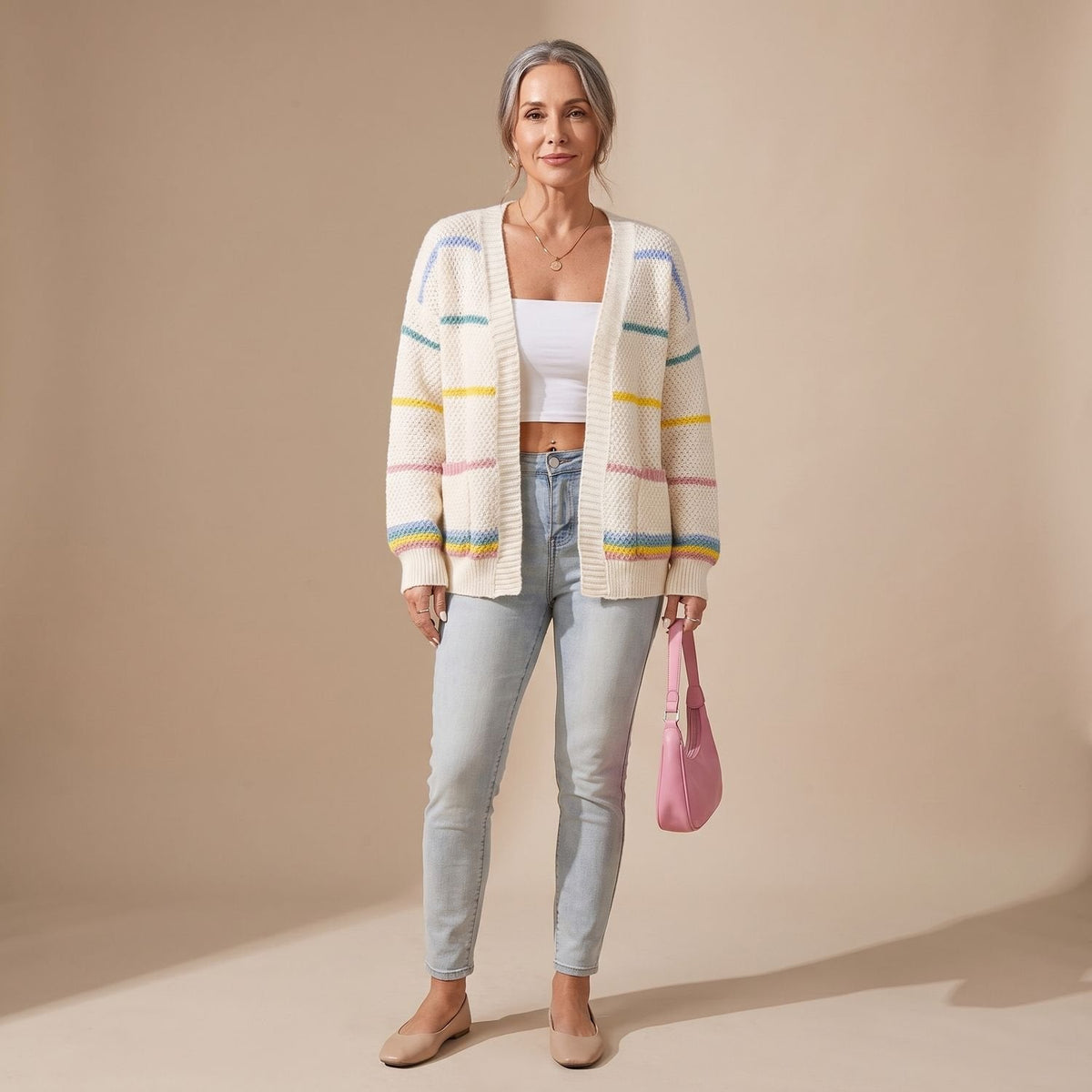 Madison | Women's Oversized Striped Open-Front Knit Cardigan Sweater