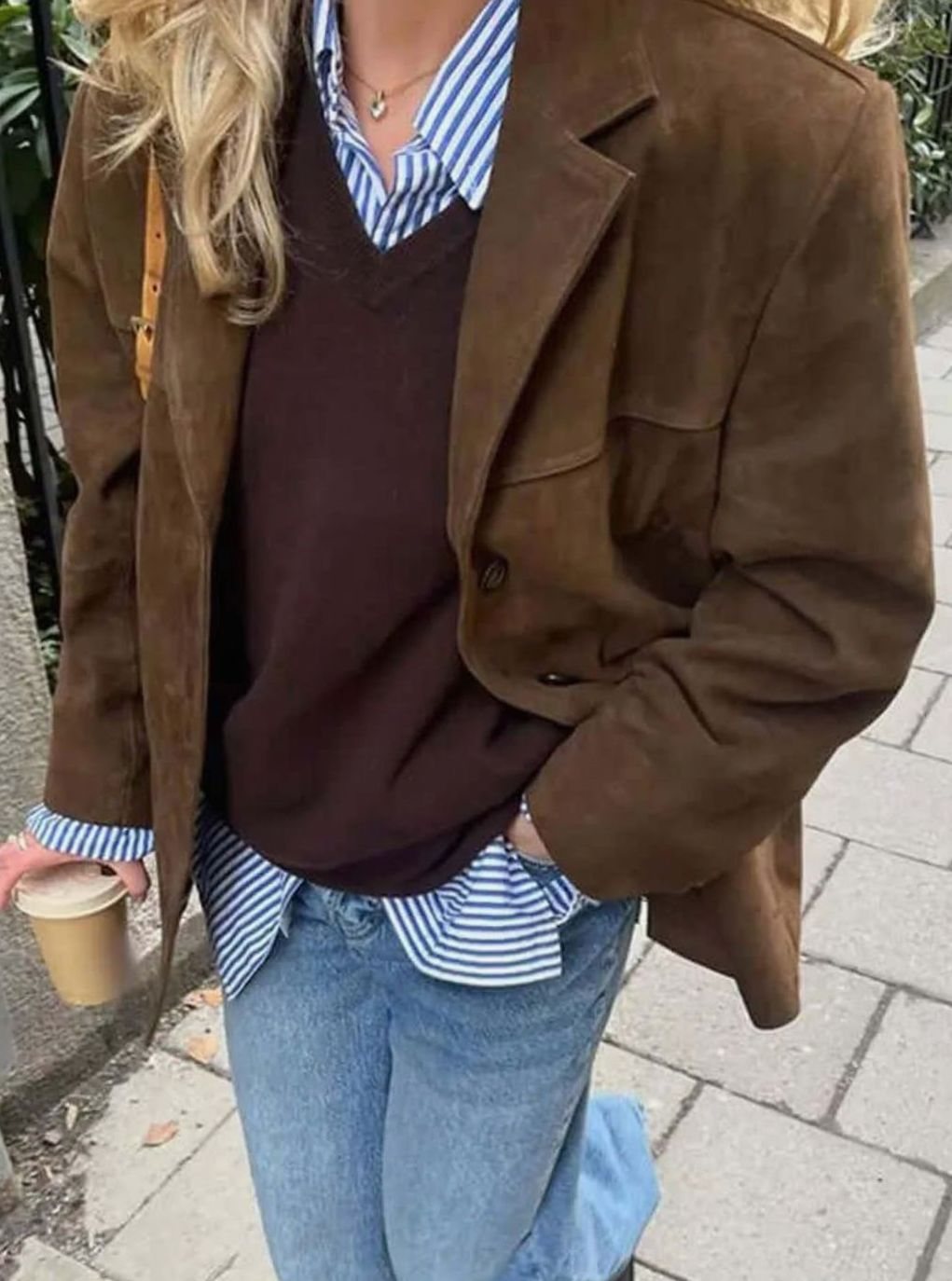 Harper | Women's Oversized Suede-Look Brown Blazer Jacket