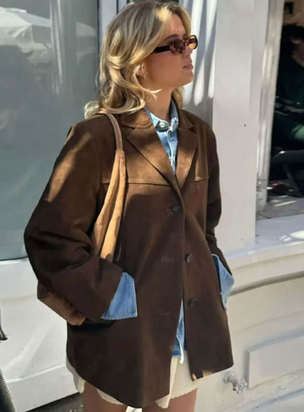 Harper | Women's Oversized Suede-Look Brown Blazer Jacket