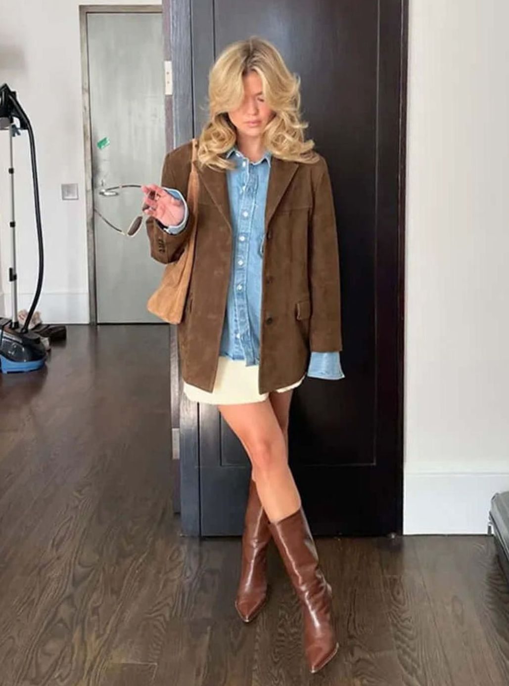 Harper | Women's Oversized Suede-Look Brown Blazer Jacket