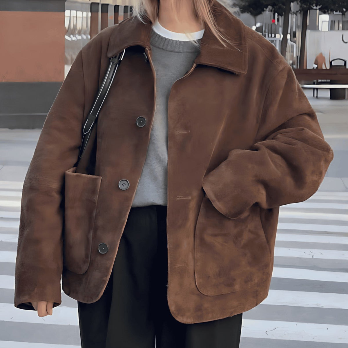 Camila | Women's Oversized Teddy Button-Front Patch Pocket Jacket
