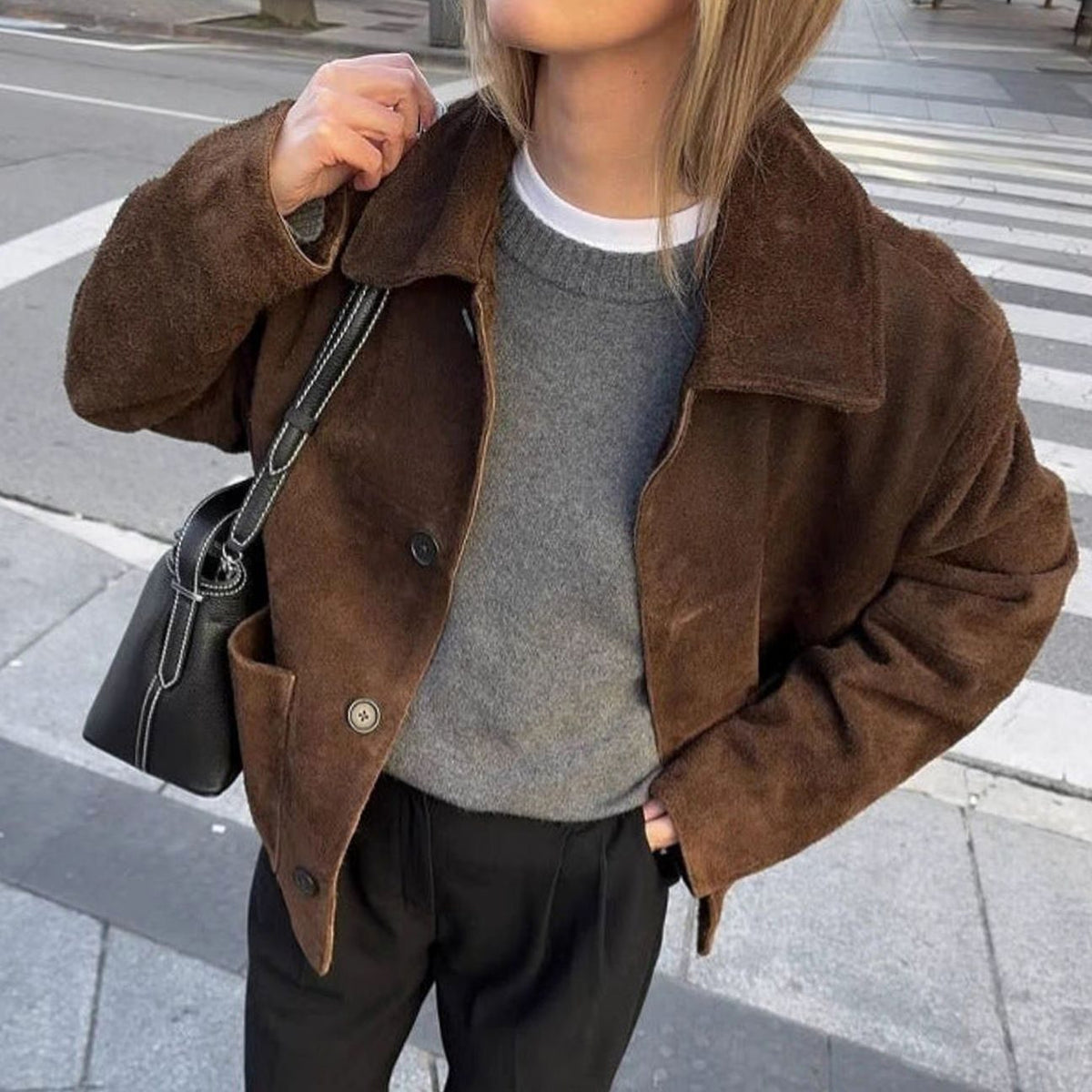 Camila | Women's Oversized Teddy Button-Front Patch Pocket Jacket
