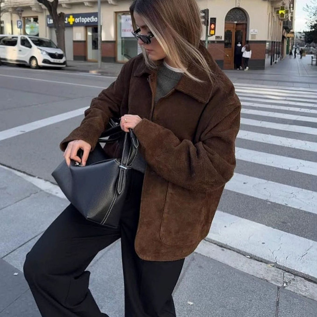 Camila | Women's Oversized Teddy Button-Front Patch Pocket Jacket