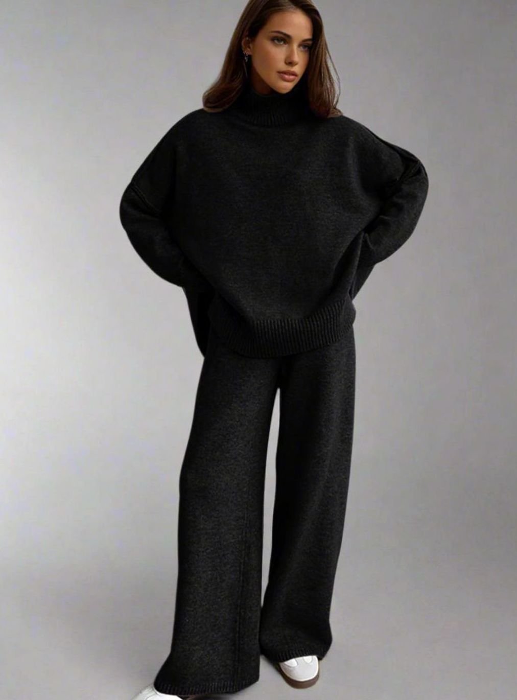Olivia | Women's Oversized Turtleneck Knit Wide-Leg Lounge Set