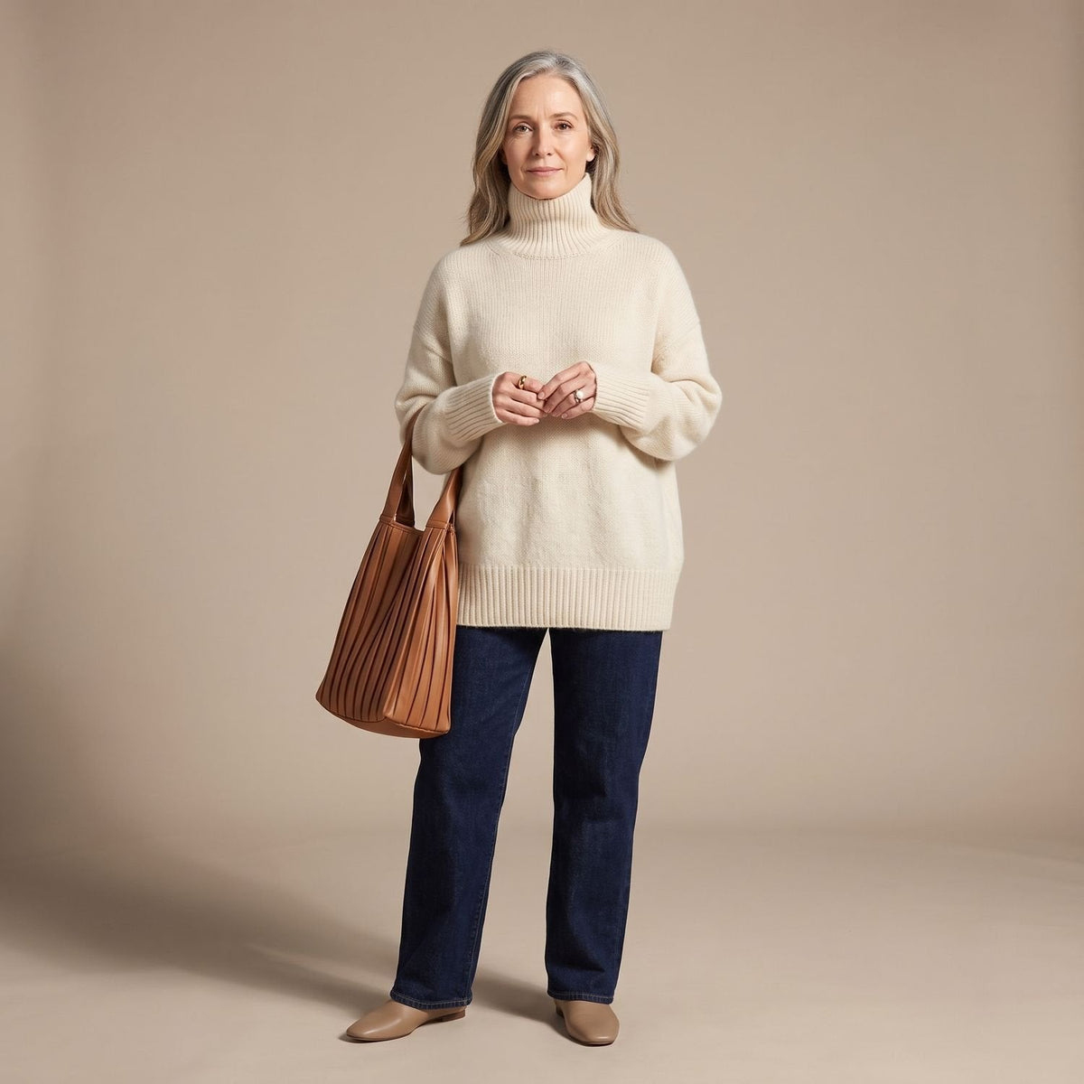 Amelia | Women's Oversized Turtleneck Soft Knit Pullover Sweater